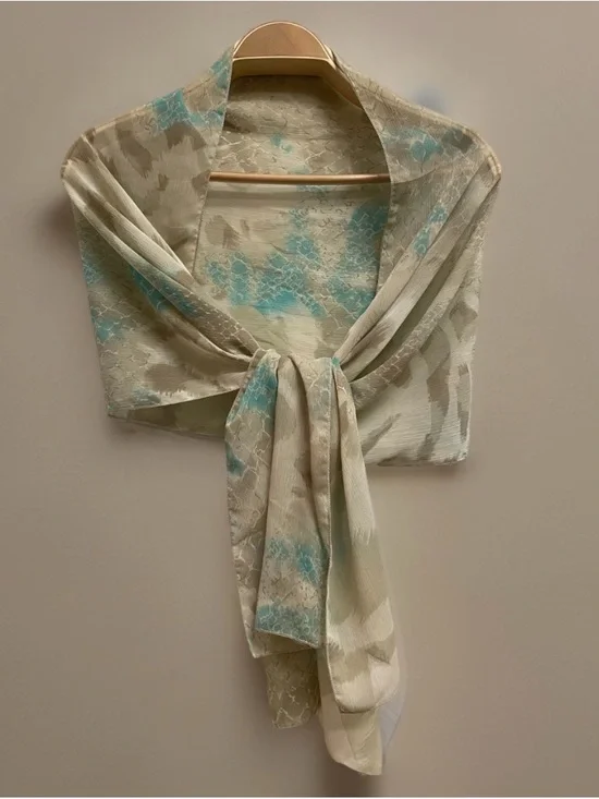 CHICO'S Aqua Taupe Multi Sultry Zebra Oblong Scarf (72" x 17") - Picture 6 of 6